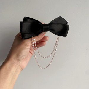 New Bow Pearls Chain Barrettes Hairpins For Women Rhinestone Spring Hair Clips R